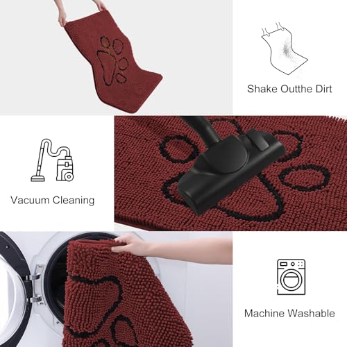Image of Smiry Dog Door Mat for Muddy Paws, Absorbent Dirt Trapper Non Slip Quick Dry Washable Chenille Mat for Mud Dogs, Entry Rug for Indoor and Outdoor (30x20 Inches, Caramel Russet and Black)