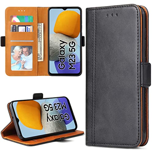 ROJIOJIO Handyhülle für Samsung M23 Hülle, Premium Leder Klapphülle Handytasche, lederhülle Schutzhülle mit [Standfunktion] [Kartenfächern] für Samsung Galaxy M23 5G, Schwarz Cover