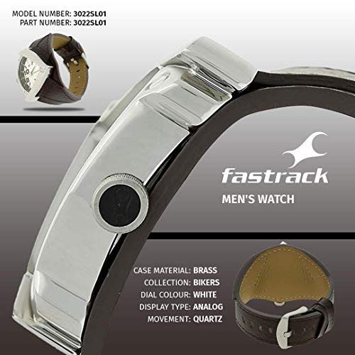 Image of Fastrack Quartz Analog White Dial Leather Strap Watch for Guys-NP3022SL01