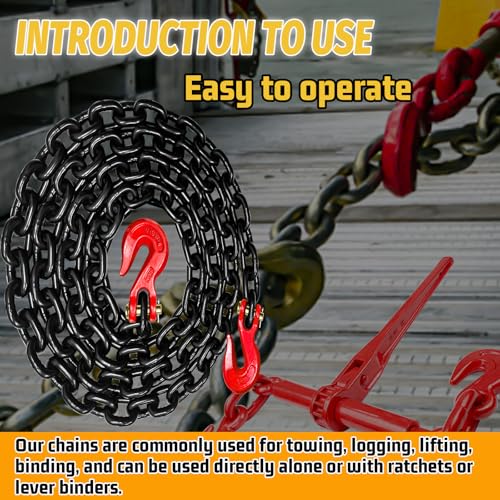 Image of 1 /2 inch Tow Chain,16FT Safety Binder Chains with Clevis Grab Hooks,12,000 Lbs Safe Working Load Heavy Duty Chain for Transporting,Towing,Logging Tie Down Binding