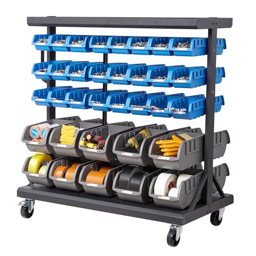 Image of VEVOR 5-Tier Double-Sided Rolling Bin Storage Rack, 68 Plastic Bins, Dual-Sided Parts Organizer with Wheels, Mobile Tool Organizer for Garage, Warehouse, Office, Restaurant, Classroom, Kitchen