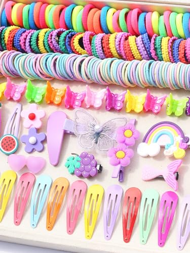 INSKIDS 844-teiliges Haar-Zubehör-Set für Mädchen, Bonbonfarben, Nylon-Haargummis, elastischer Pferdeschwanz-Halter, Gummiband für Babys, Kinder, Cartoon-Haarspange für dickes und dünnes Haar