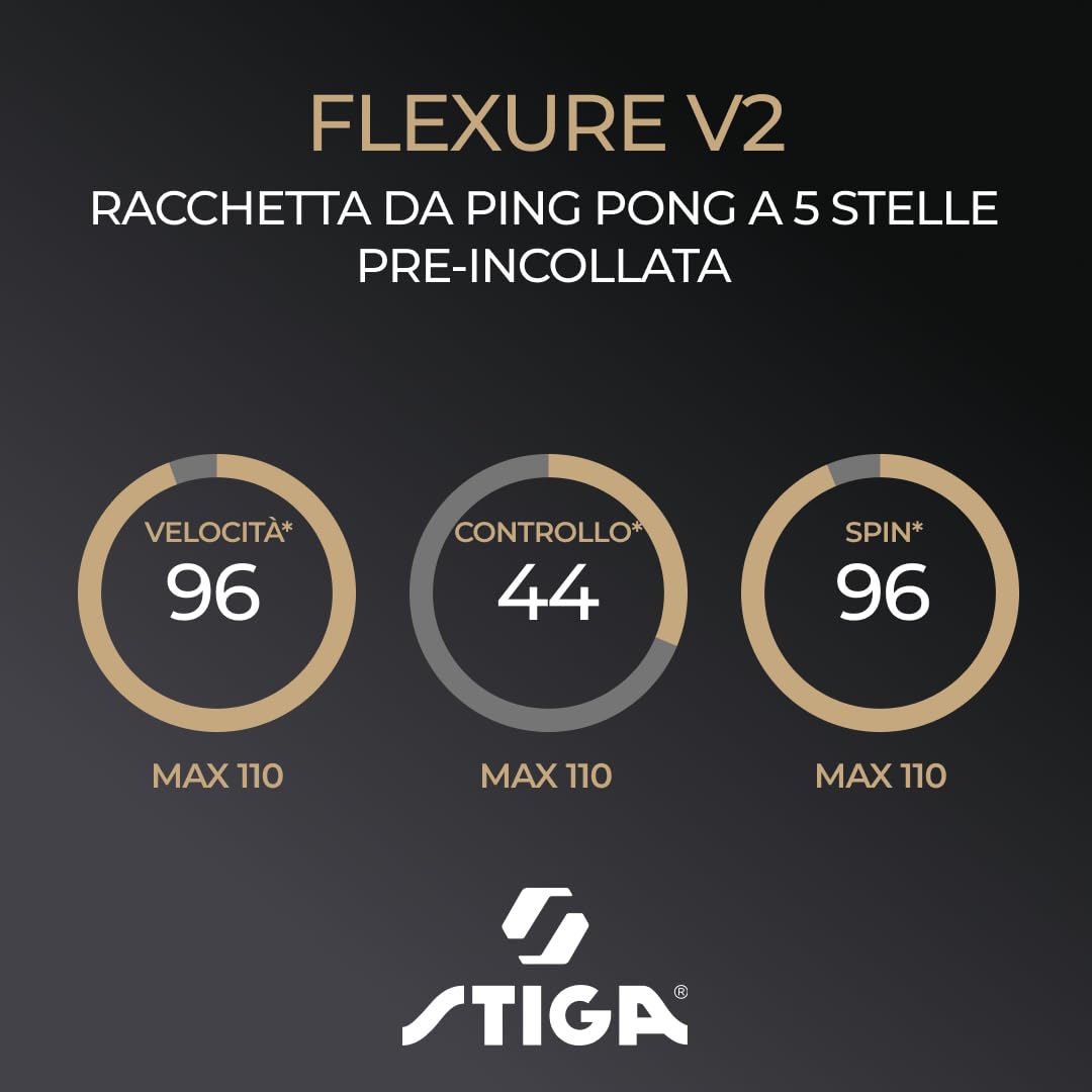 STIGA Flexure V2 Racchetta da ping-pong - Pala 5 stelle, gomma STAR5 approvata da ITTF, presa ergonomica - Per gioco aggressivo
