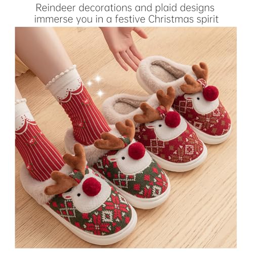 Fuzzy Fluffy Christmas Cute Cartoon Reindeer Motif Cotton Slippers Comfy Autumn Winter Slippers, Cute Fuzzy Plush Winter Indoor Outdoor2