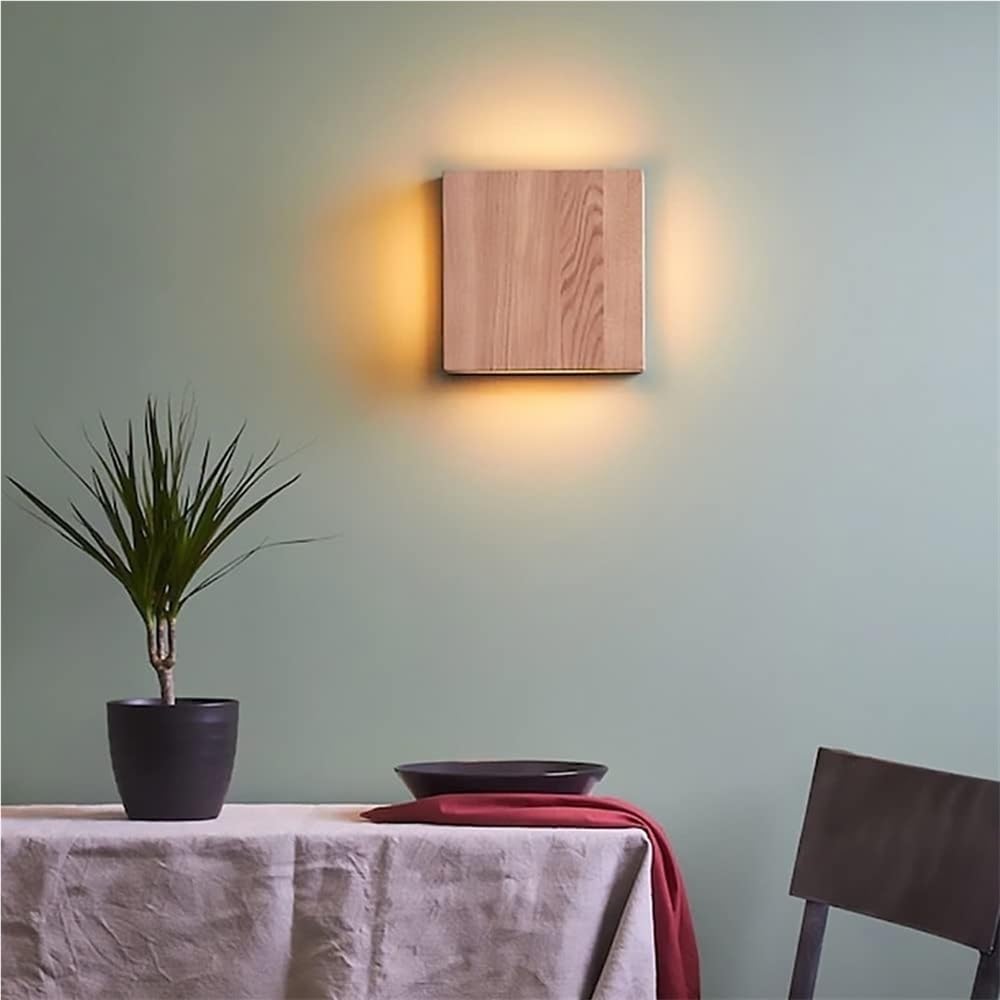 Lampada da parete, 9 W, a LED, quadrata, in legno, lampada da interni in acrilico, per testiera, soggiorno, camera da letto, corridoio