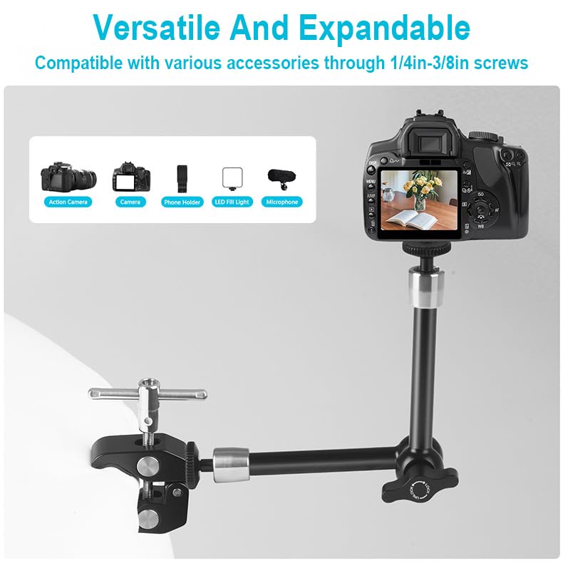 Supporto a braccio magico, supporto universale per telefoni da 9,8 pollici e fotocamere, braccio fotografico girevole, supporto da scrivania con braccio estensibile per fotocamera, monitor