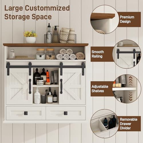Image of Vabches Bathroom Wall Cabinet, Farmhouse Medicine Cabinet with Sliding Door