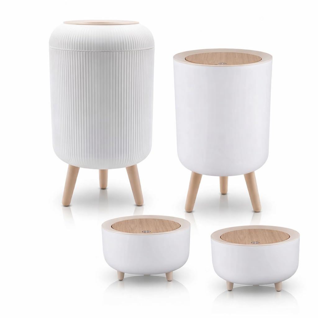 OCEANO Set 4 Cestini di Design con Gambe Pattumiere da Interno per Soggiorno, Bagno, Ufficio e Camera Organizzatori Stile Scandinavo Moderno 9L 7L 5L