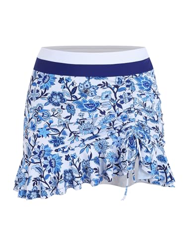 Image of ZAFUL Colorblock Bandeau Tankini Swimsuits for Women 2 Piece Tummy Control Bathing Suit Drawstring Ruffle Swim Skort
