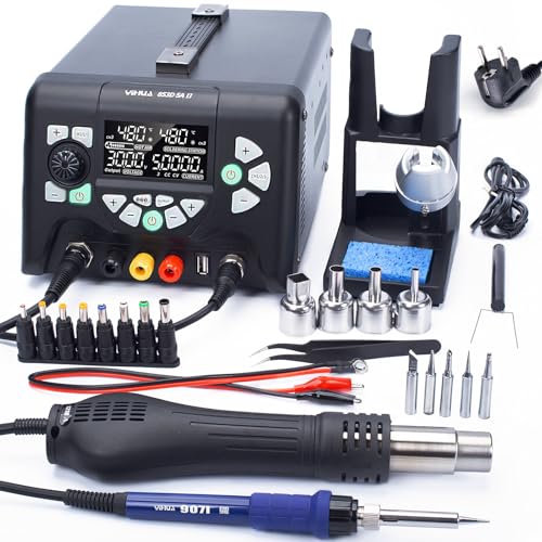 YIHUA 853D 5A-II 3-IN-1 Station de soudage fer à souder Pistolet à air chaud Station de reprise DC Alimentation de laboratoire réglable 0-5A 0-30V DC Affichage...