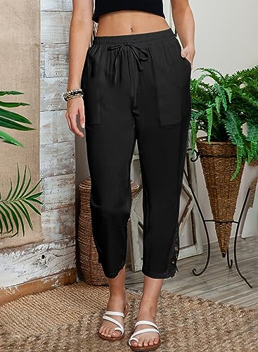 Image of Acelitt Women Casual Lightweight Drawstring Elastic Waist Pants with Pockets, S-XXL