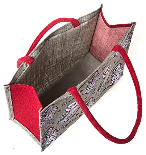 Image of H&B Jute Bag for Shopping - Printed Jute Bag | Shoulder Bag | Shoppers Tote | Jute Bag Big Size | Grocery Bag | eco Friendly Bags for Shopping - Cute & Quirky Collection (Owl - Grey)