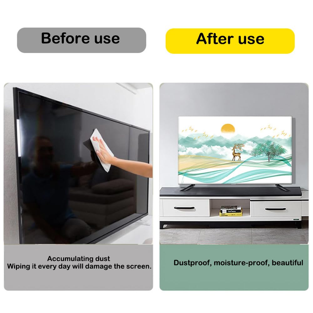 Hiseng TV-Abdeckung Staubschutzhülle, Hülle Bezug Für Fernsehen Schutzhülle Hängend/Desktop Universal Stoff Tv Hülle Anwendbar 32-85 Zoll Flacher Fernseher (Treibsand,46-50 Zoll)