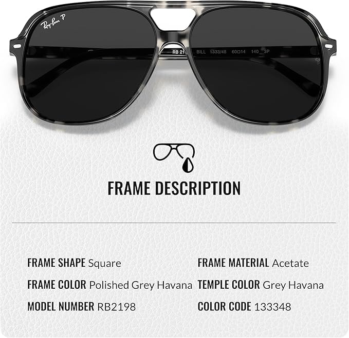 Image of Ray-Ban RB2198 BILL Square Shaped Sunglasses for Men & Women with Official RAYBAN Eyewear Kit