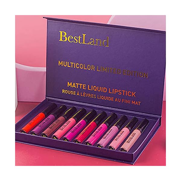 BestLand 10pcs/Set Matte Lipstick Lip Kit, Velvety Liquid Lipstick Waterproof Long Lasting Durable Nude Lip Gloss Beauty Cosmetics Gift Box Makeup Set Kit (10 Piece Set)