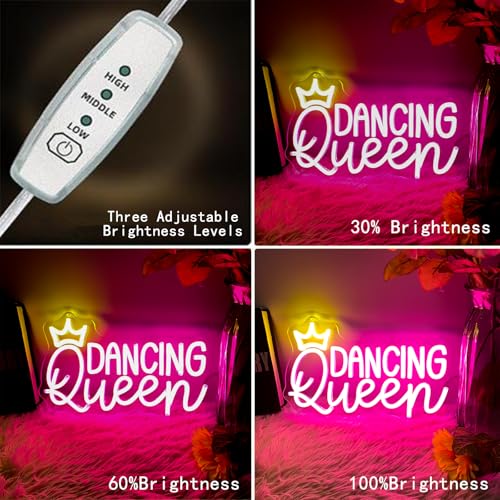 Image of Dancing Queen Neon Sign Let's Dance Dimmable LED Signs for Wall Decor Neon Lights for Dance Room Dancing Party Bar Club Birthday Party Decoration Gift for Girl Kid Lover 35CM*21CM