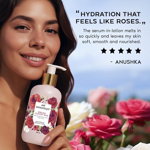 Image of Nykaa Wanderlust English Country Rose Moisturising Body Lotion, 250 ml |Rose blended with fresh Lily | Lightweight, Long-Lasting Hydration | Vegan, Paraben-Free I Suitable for All Skin Types