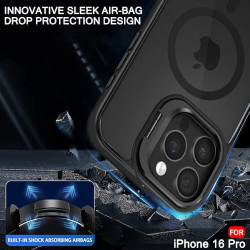TheGiftKart Hybrid Back Cover Case for iPhone 16 Pro Compatible with MagSafe | Built-in Stand | Shockproof Hard Case Cover for iPhone 16 Pro (PC & TPU, Frosted Matte Back, Black Sides) 6