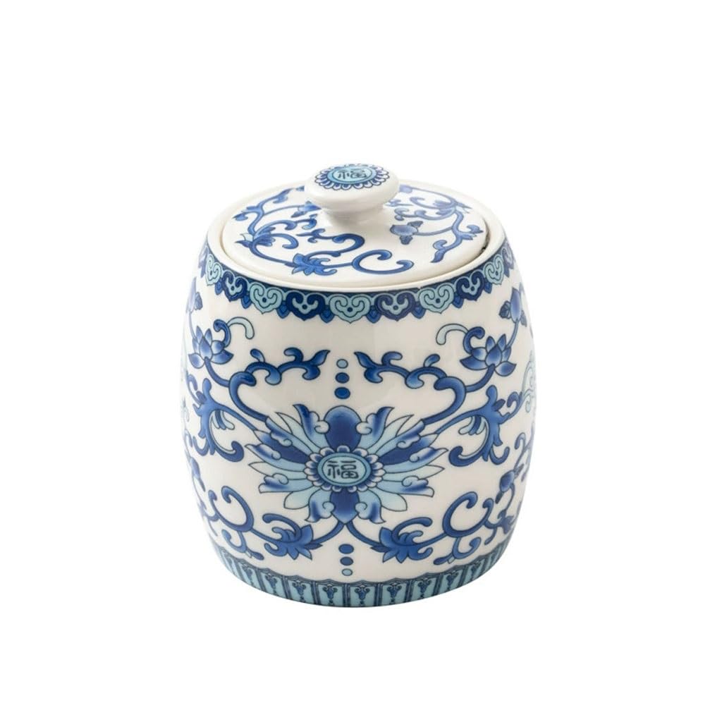 ENGENDER Tea Storage Jar Chinese Style Small Blue And White Ceramic Tea Jar Household Sealed