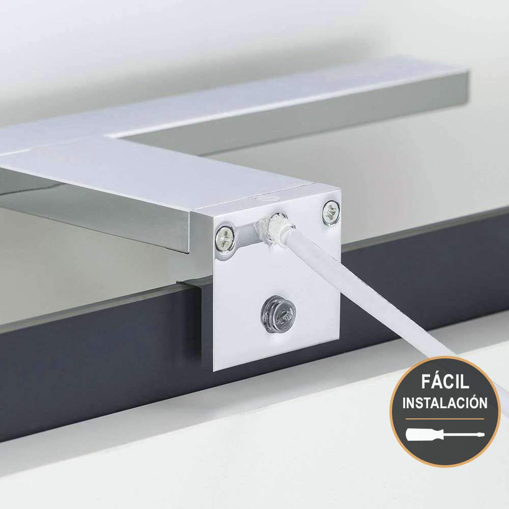 Kibath Aplique Led 60cm 13,8W, indicado para baño. Colocación con Soporte Universal para Espejo, Mueble y camerino. Iluminación fría Uniforme. Fabricado en Aluminio, 13.8 W, Cromo Brillo, 60