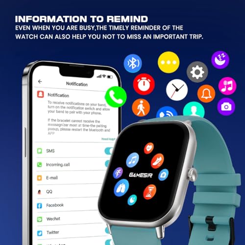 Image of GameSir H9 Smartwatch - Big Display | Bluetooth Calling | Heart Rate & SpO2 Monitor | 100+ Sports Modes | Long Battery | IP68 Waterproof | TFT Display | Design for Men & Women (Sky Blue)