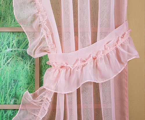 Image of Today's Curtain, Emelia Priscilla Sheer Pair 60 inch W x 63 inch L, Rose, 5-Piece-Set