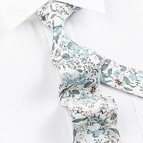 Image of Mantieqingway Men Skinny Tie Cotton Floral Necktie for Wedding Groomsmen Tie