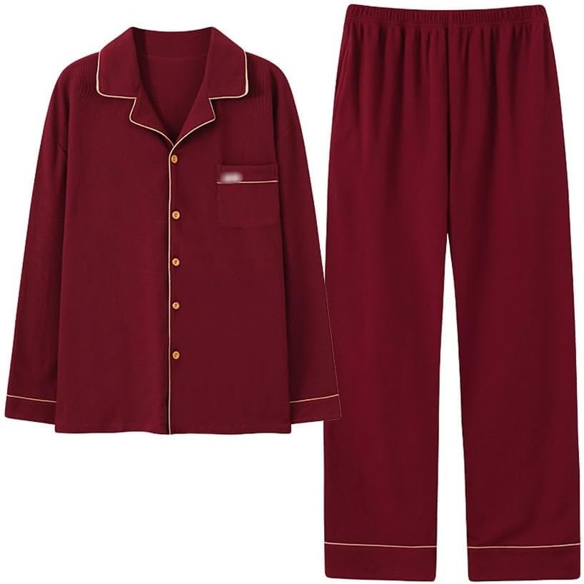 Pajamas Men's Autumn Cotton Long-sleeved Can Be Worn Outside Loungewear Wine Red Two-piece Suit