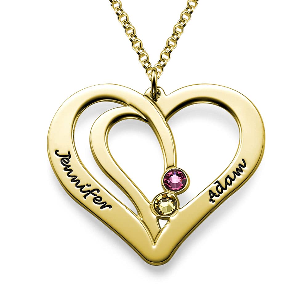 MyNameNecklace MYKA Collar de Corazones Grabados con Piedras - Joyería personalizable, regalos para mujer, personalizado novia