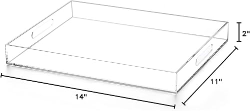Miniatura 8 de Bandeja otomana de acrílico transparente extra grande con asas recortadas de 24 x 24 pulgadas, bandeja organizadora de botas, bandeja decorativa