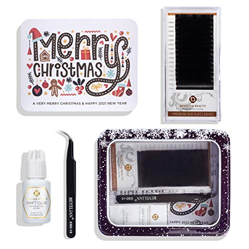 BEYELIAN Classic Eyelash Extensions Kit with Premium Flat Lashes, Curved Tweezers, Swift Glue Christmas Gift for Professional Lash Artists