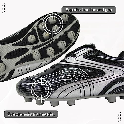 Vizari Striker FG Soccer Shoes | Firm Ground Cleats for Outdoor Surfaces and Fields | Lightweight and Easy to wear Youth Outdoor Soccer Cleats | Black/ Silver | 13 Little Kid | Image 5