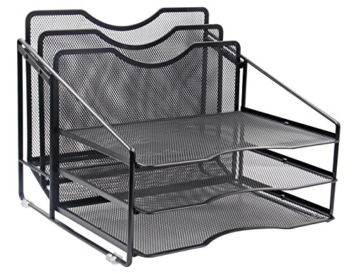 EasyPAG Mesh Desk File Organizer Sorter with 3 Horizontal and 2 Upright Black