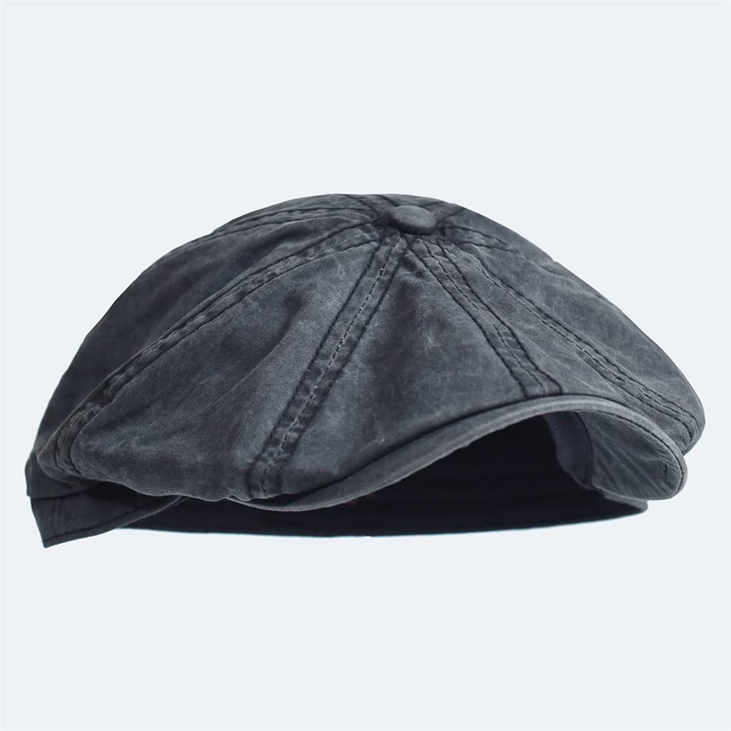 saKlnM-yRzsaKlnM-yRz Washed Cotton Newsboy Caps Peaky Octagonal Hat Vintage Casual Cap Solid Hat 56-59cm (Color : Black, Size : 56-59 cm)