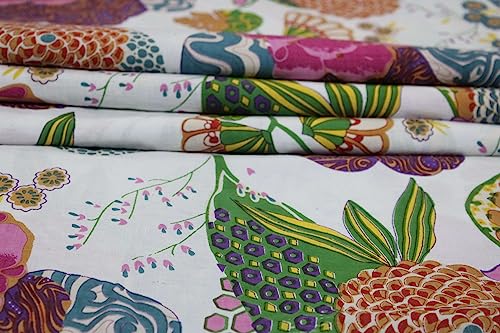 Image of Indian Hand-Block Printed Jaipuri Fruit Print Floral Ethnic Sanganer Kurti Print Cotton Fabric (20 Yards, White Fruit)