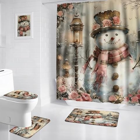 APROPHIC Vintage Snowman Shower Curtain Set Cover