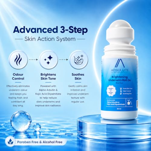 Image of ABSOLUTE Brightening Underarm Roll On | Blue Sea | Unisex 50 ml | Alpha Arbutin, Niacinamide and Aloe Vera | Odour Care and Daily Underarm Care