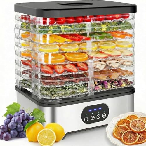 Hcosmy Food Dehydrator Machine 8 BPAFree Trays Food Dryer Adjustable 72H Timer & Temperature Levels F1-F3 (3570C) Kitchen Drying Machine for Fruit Vegetables Meat Healthy Snacks & Dog Treats