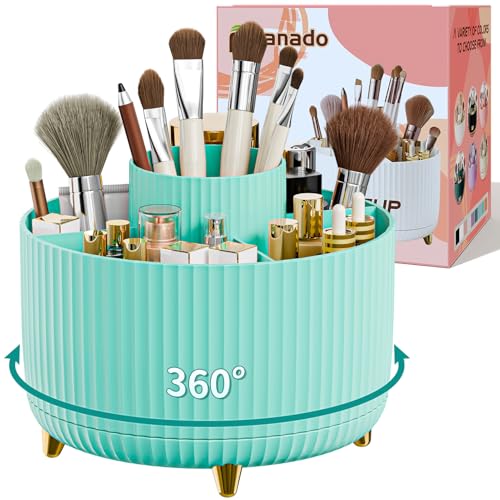 Image of fanado 360 Rotate Makeup Brush Holder Organizer, Makeup Organizers Countertop, Makeup organization and Skincare Storage for Vanity, Desktop, Bathroom (Mint Green)