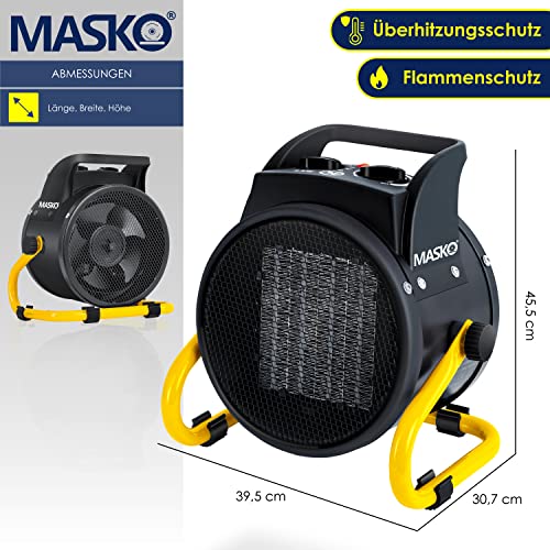 MASKO® Elektrische verwarming, ventilatorkachel, bouwverwarming, 9 kW, keramische warmtestraler, 9000 watt, elektrische verwarming, met thermostaat met 3 warmtestanden, elektrische verwarming, voor binnen en buiten - Afbeelding 8