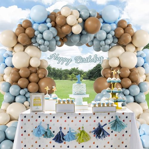 image for saratimtou 146Pcs Dusty Blue and Brown Balloon Arch Kit, Bear Baby Sho