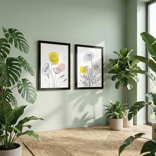 Image of NoWorries Paintings for living room, Frames for wall decoration (13x19inches) (Tropical Art) Floral theme framed for wall decor Set of 2 Big frames (Art-9)