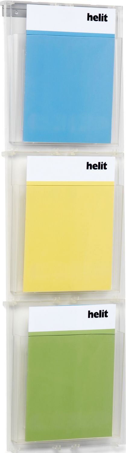 helit H6810702 - Wanddisplay „the placativ“ 3 Taschen, DIN A4, glasklar | Glasklarer Prospekthalter für Flyer, Broschüren und Dokumente