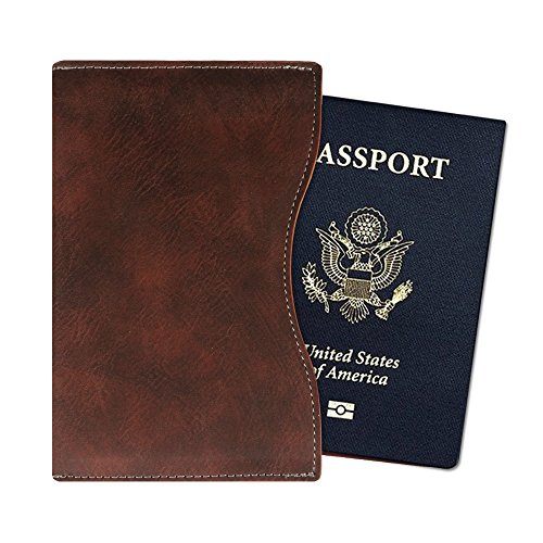 Fintie Porte passeport - Slim étui en cuir synthétique Voyage Protecteur Pochette étui de protection pour passeport, Marron foncé