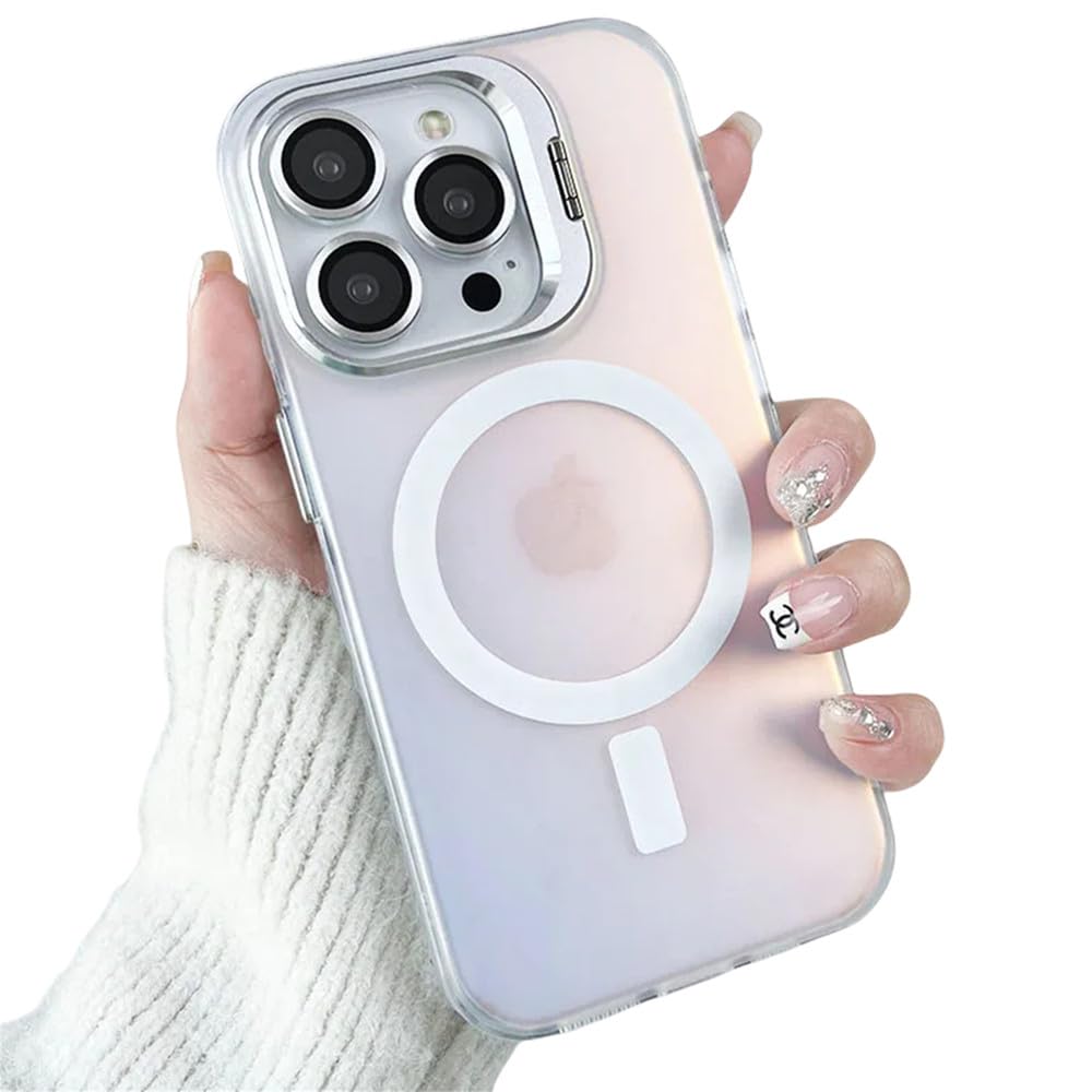 Coque magnétique iPhone 13 protection objectif verre et support métal blanc - 7