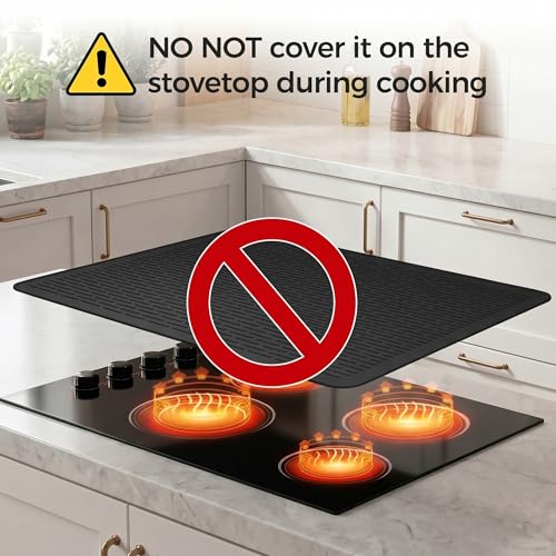 Image of YUHFERA Stove Top Cover for Electric Stove - Silicone Stove Mat for Glass Top, Glass Cooktop Protector, XL Dish Drying Mats For Kitchen,Oven Covers for Electric Stove (Black,28 x 20)