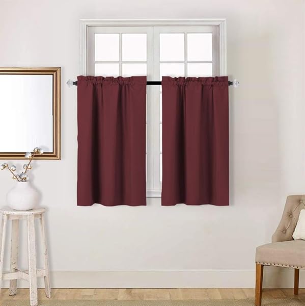 Easy Home 2 Panels Blackout Tier Curtain with Rod Pocket for Kitchen, Bathroom, Living Room, Thermal Insulated, Light Blocking for Any Small Window36 (W) x36 (L) (Burgundy)