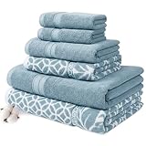 Modern Threads Trefoil Filigree 6-Piece 100% Cotton Towel Set – Reversible Yarn Dyed Jacquard – Includes 2 Bath Towels, 2 Hand Towels, 2 Washcloths – Absorbent, Quick Dry, Soft & Durable – Sky Blue
