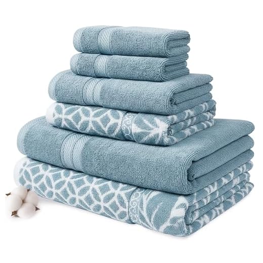 Modern Threads Trefoil Filigree 6-Piece Reversible Yarn Dyed Jacquard Towel Set - Bath Towels, Hand Towels, & Washcloths - Super Absorbent & Quick Dry - 100% Combed Cotton