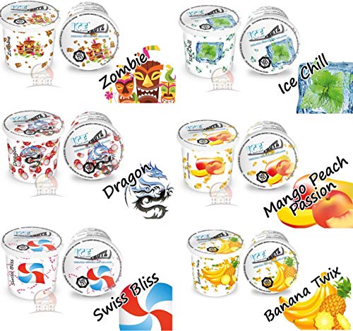 Ice Frutz Gel Dampfgel - Shisha Gel Mixed Pack - 6 Sorten Zombie, Ice Chill, Dragon, Mango Peach Passion, Swiss Bliss…